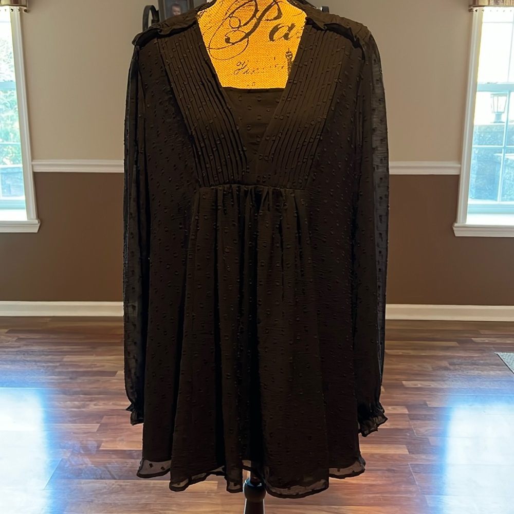 Size XL black blouse with sheer sleeves